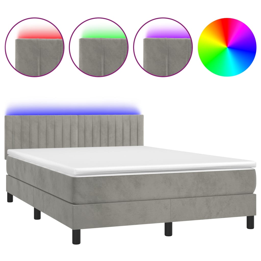 Boxspring met matras en LED fluweel lichtgrijs 140x200 cm Bedden & bedframes | Creëer jouw Trendy Thuis | Gratis bezorgd & Retour | Trendy.nl