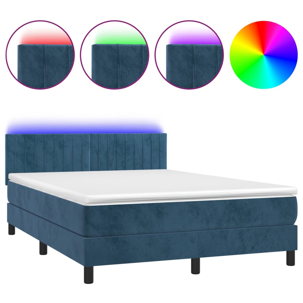 Boxspring met matras en LED fluweel donkerblauw 140x200 cm