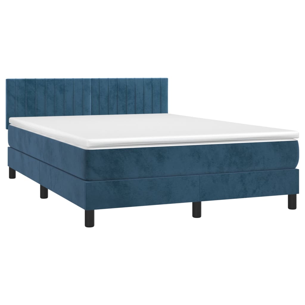 Boxspring met matras en LED fluweel donkerblauw 140x200 cm