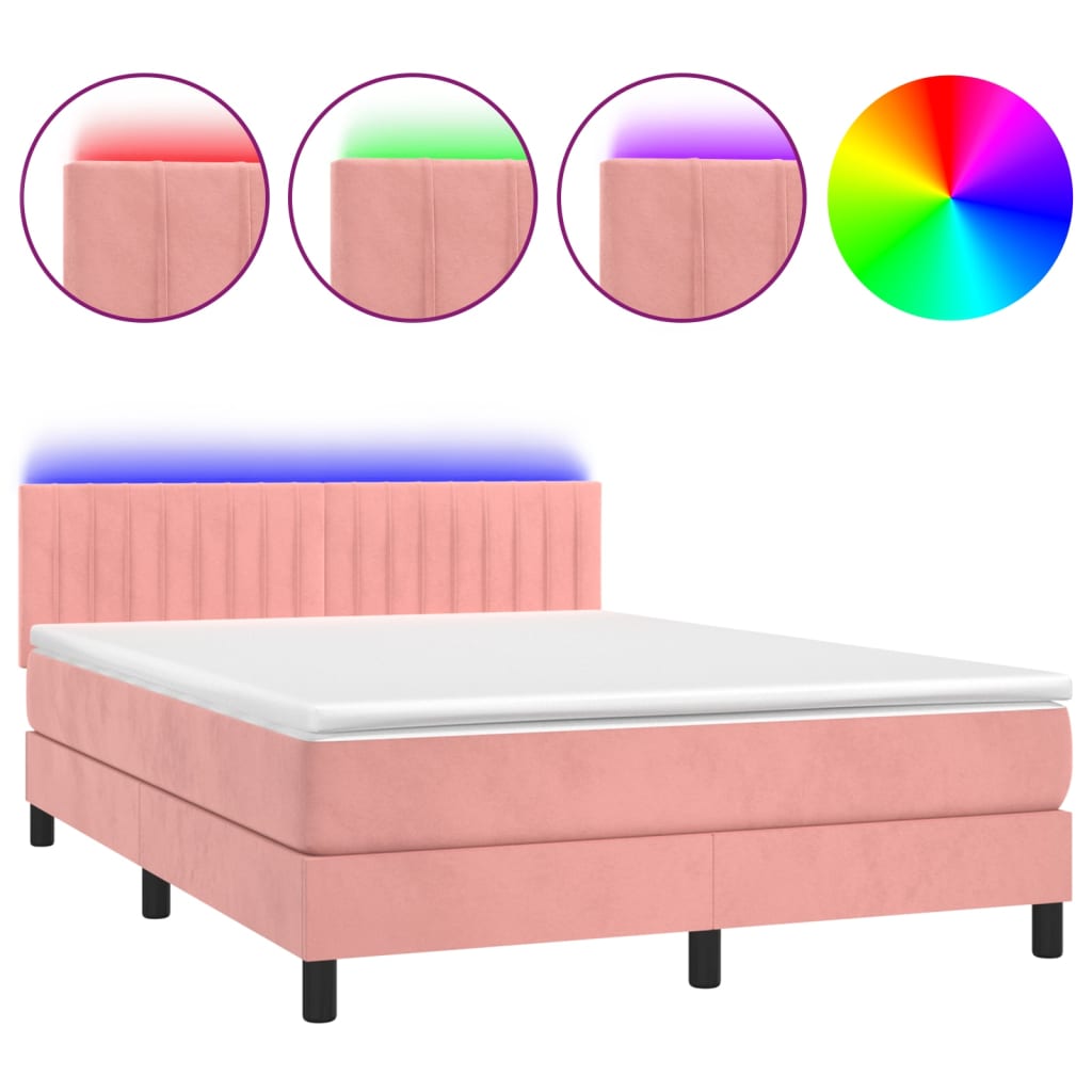 Boxspring met matras en LED fluweel roze 140x200 cm