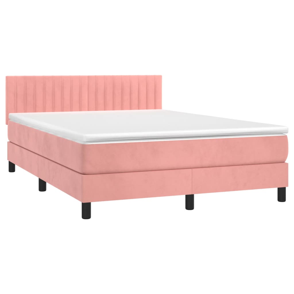 Boxspring met matras en LED fluweel roze 140x200 cm