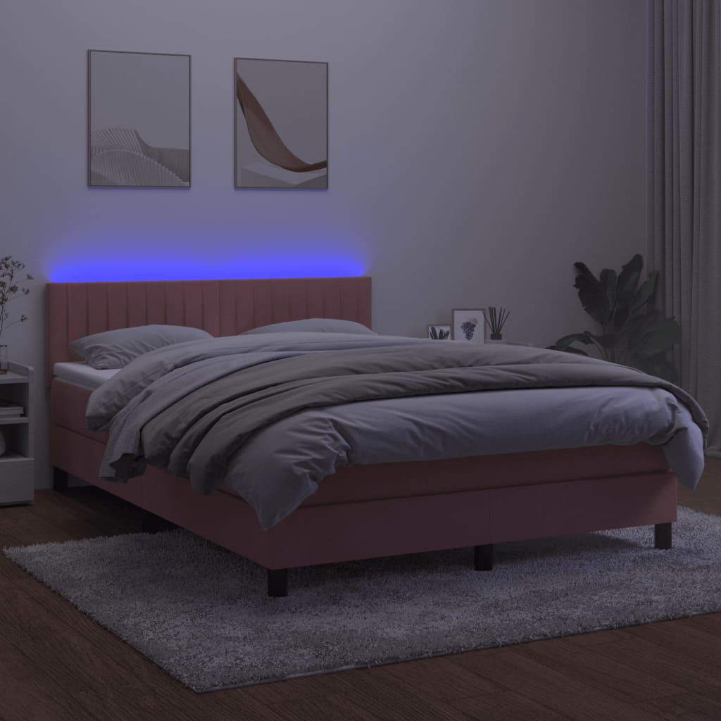 Boxspring met matras en LED fluweel roze 140x200 cm