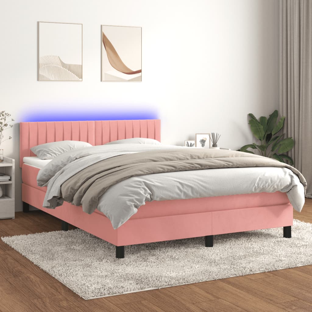 Boxspring met matras en LED fluweel roze 140x200 cm