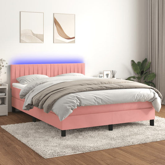 Boxspring met matras en LED fluweel roze 140x200 cm