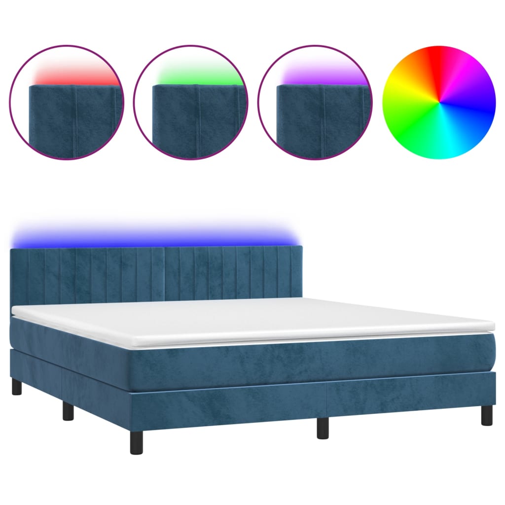 Boxspring met matras en LED fluweel donkerblauw 160x200 cm