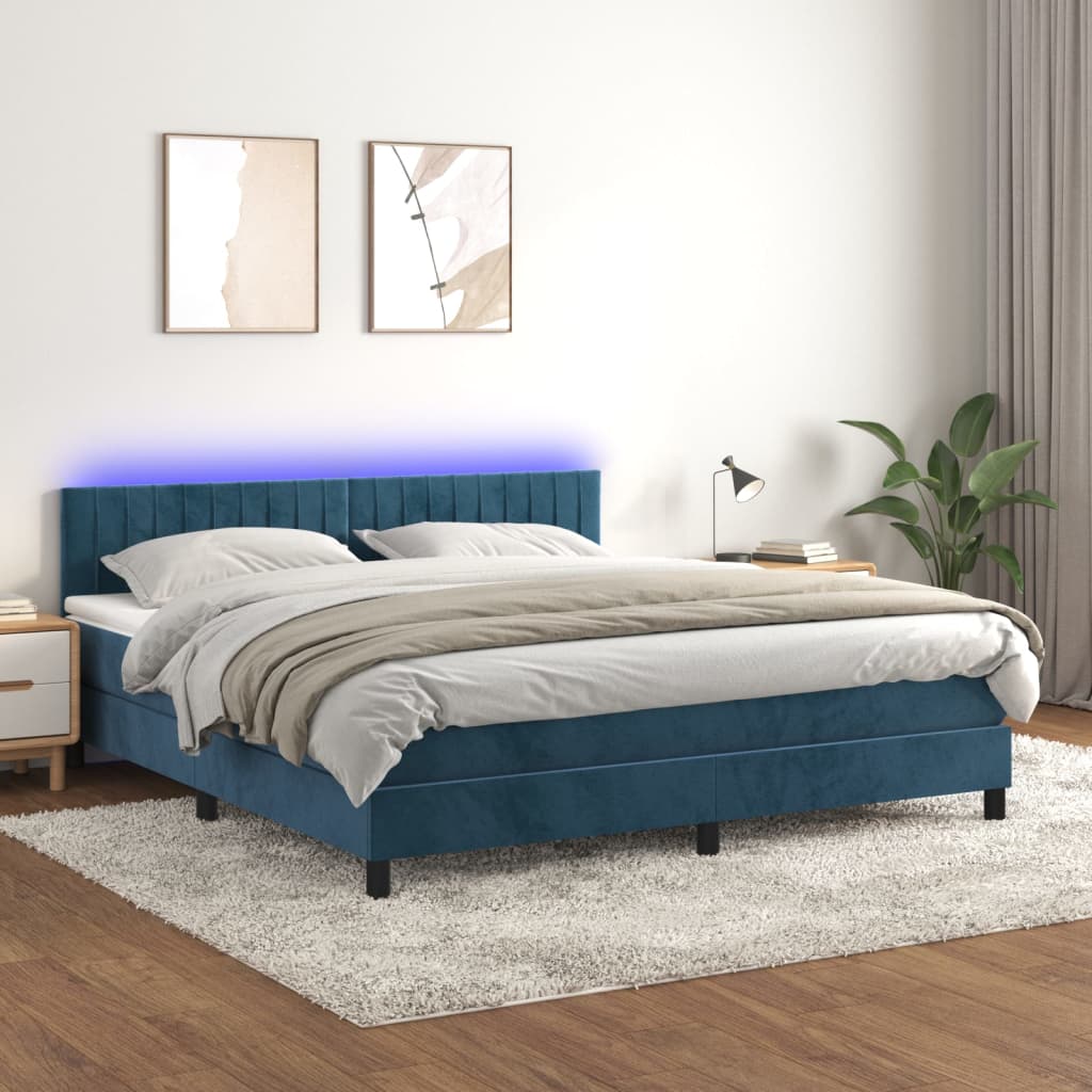 Boxspring met matras en LED fluweel donkerblauw 160x200 cm