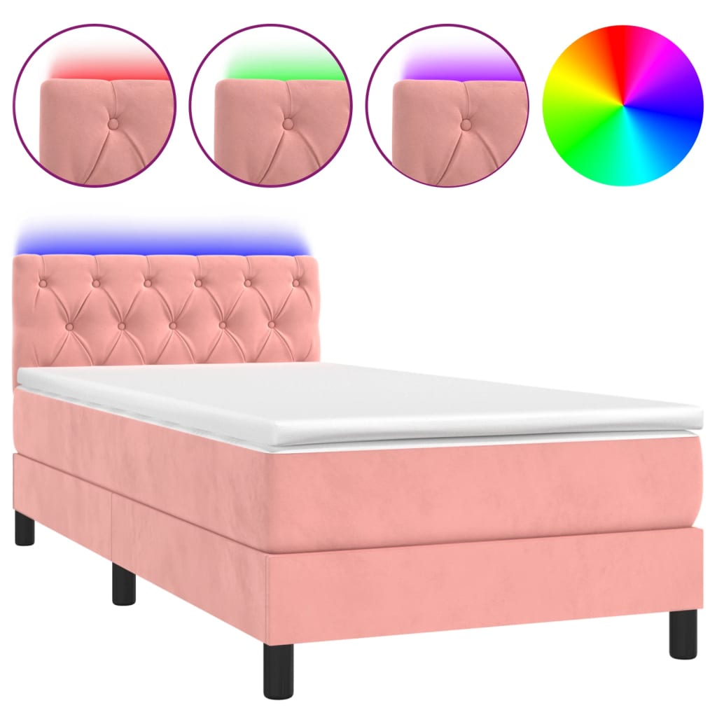 Boxspring met matras en LED fluweel roze 80x200 cm