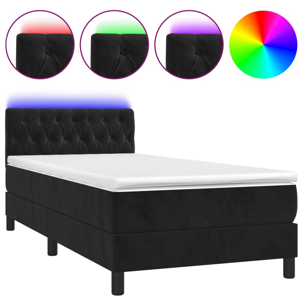 Boxspring met matras en LED fluweel zwart 90x190 cm Bedden & bedframes | Creëer jouw Trendy Thuis | Gratis bezorgd & Retour | Trendy.nl