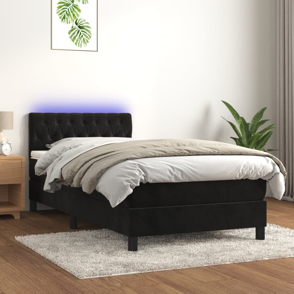 Boxspring met matras en LED fluweel zwart 90x190 cm Bedden & bedframes | Creëer jouw Trendy Thuis | Gratis bezorgd & Retour | Trendy.nl