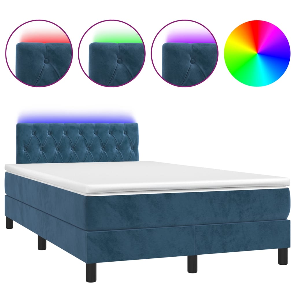 Boxspring met matras en LED fluweel donkerblauw 120x200 cm