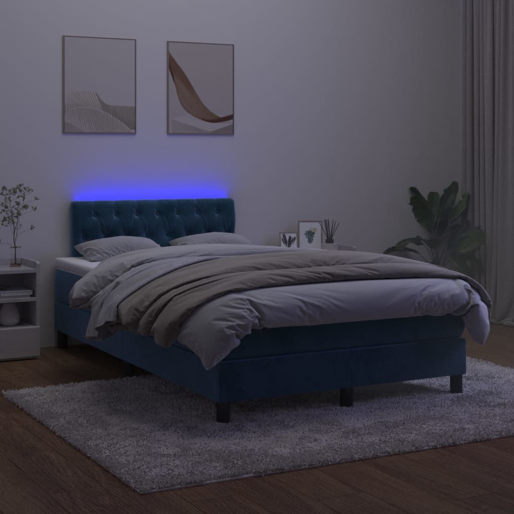 Boxspring met matras en LED fluweel donkerblauw 120x200 cm