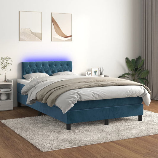 Boxspring met matras en LED fluweel donkerblauw 120x200 cm