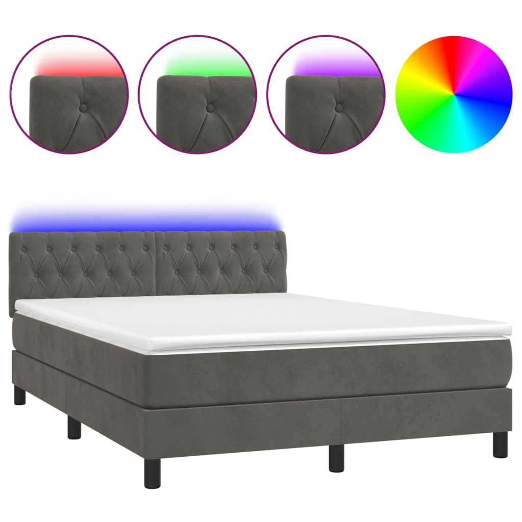 Boxspring met matras en LED fluweel donkergrijs 140x190 cm Bedden & bedframes | Creëer jouw Trendy Thuis | Gratis bezorgd & Retour | Trendy.nl