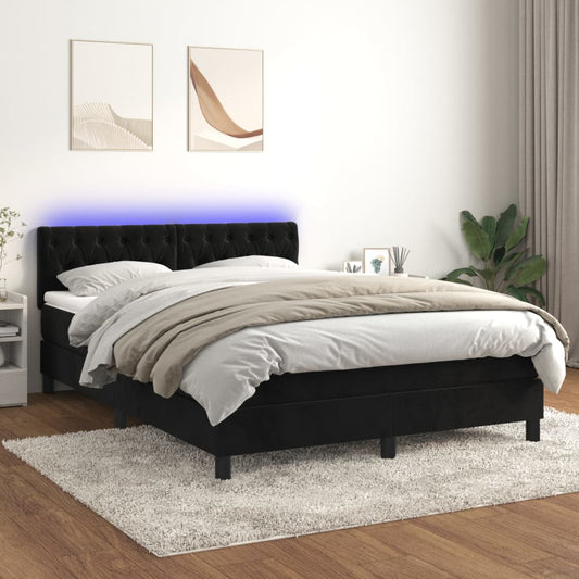 Boxspring met matras en LED fluweel zwart 140x190 cm