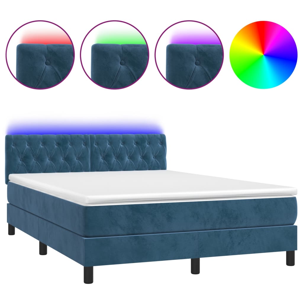 Boxspring met matras en LED fluweel donkerblauw 140x190 cm