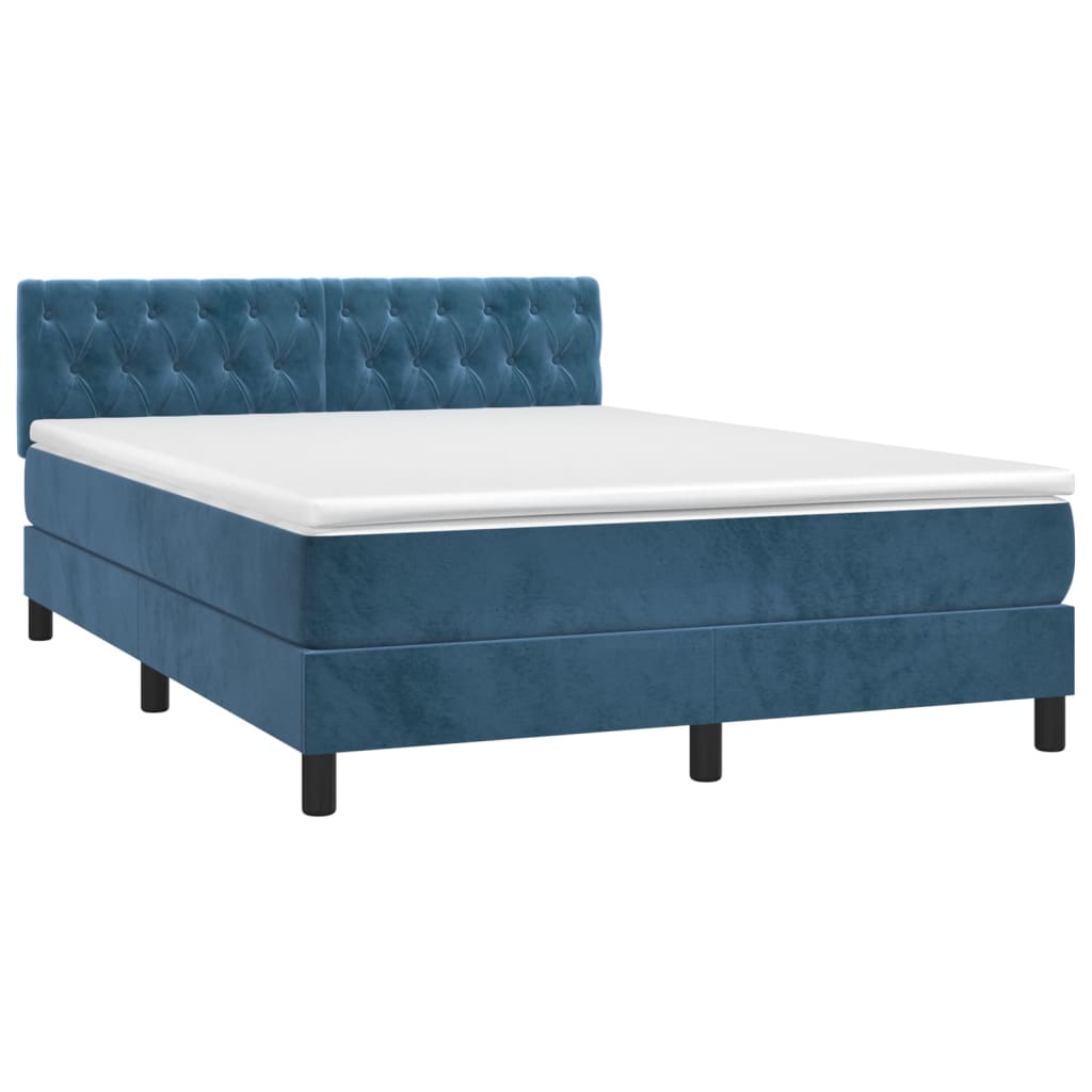 Boxspring met matras en LED fluweel donkerblauw 140x190 cm