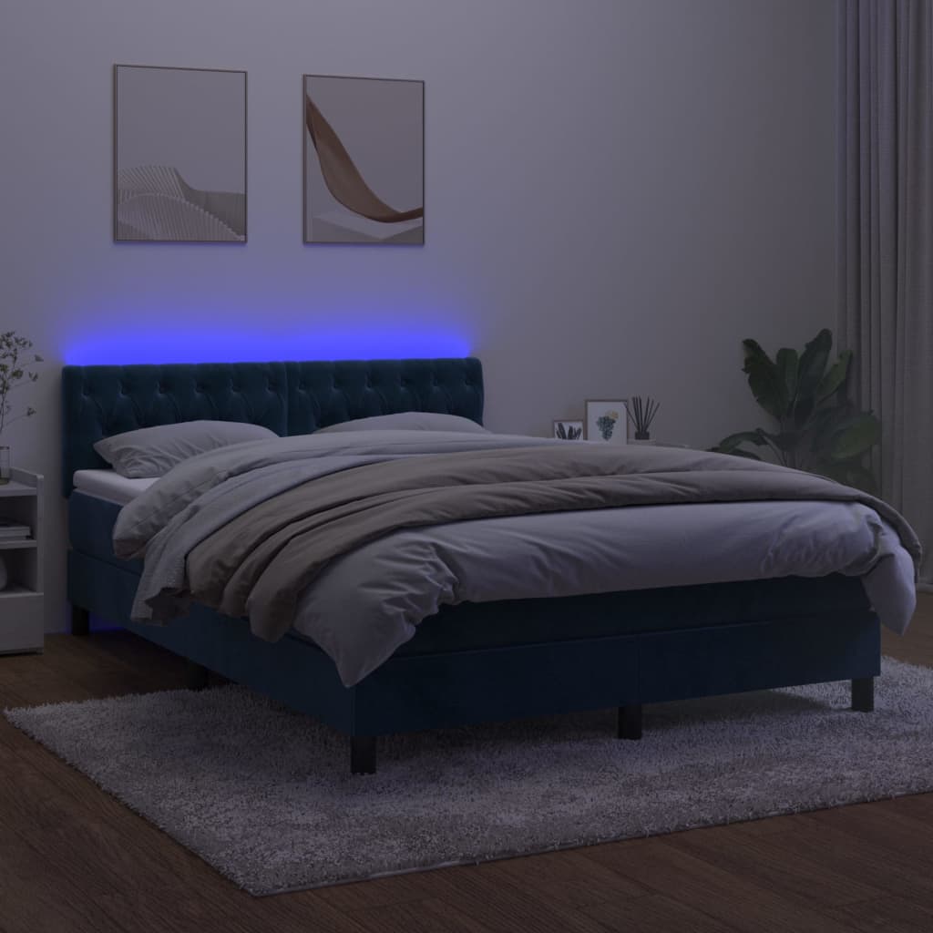 Boxspring met matras en LED fluweel donkerblauw 140x190 cm