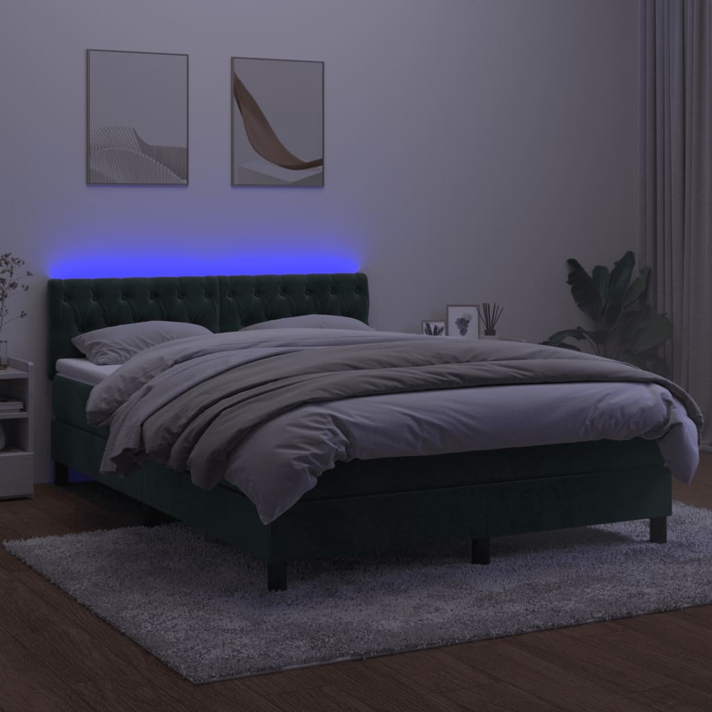 Boxspring met matras en LED fluweel donkergroen 140x200 cm