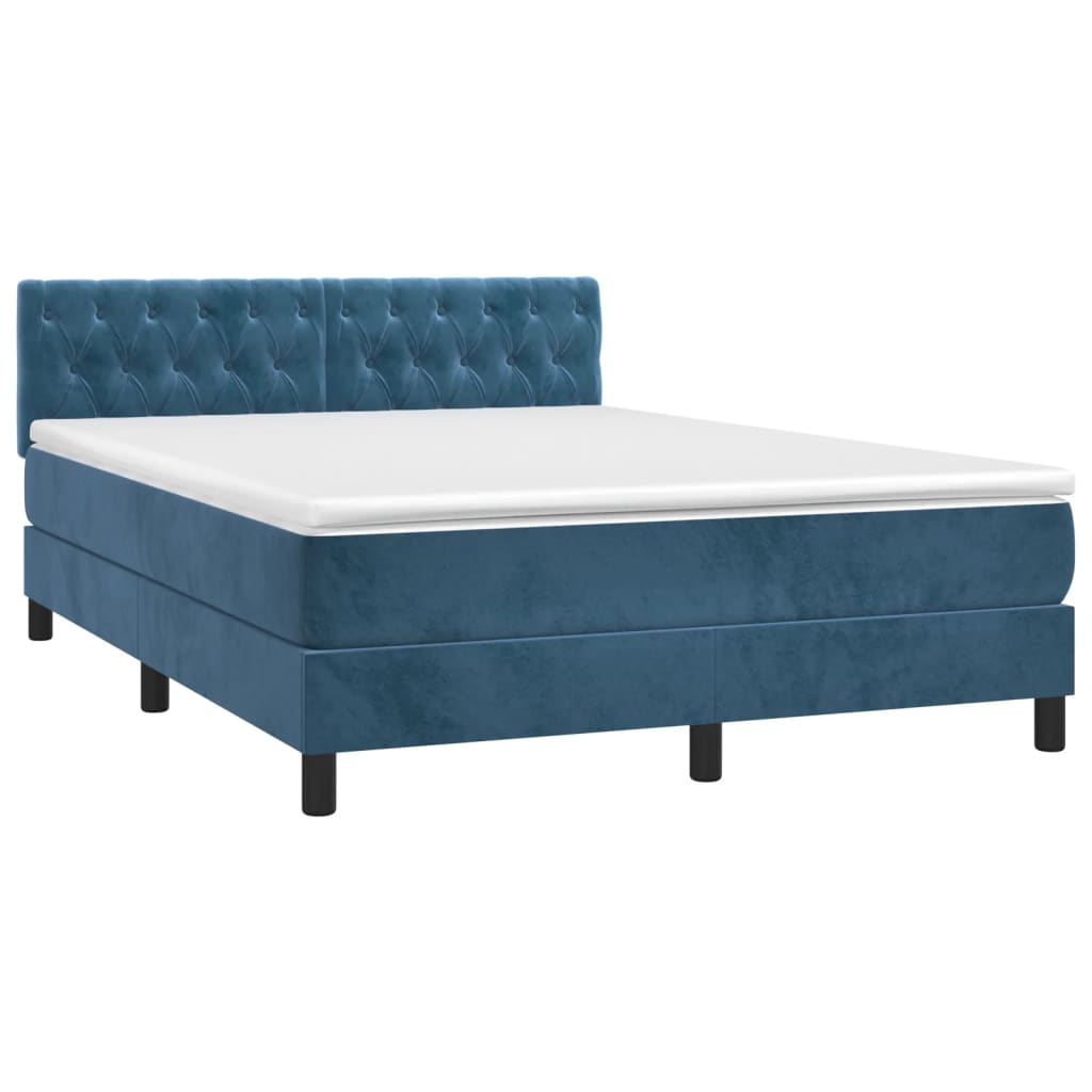 Boxspring met matras en LED fluweel donkerblauw 140x200 cm