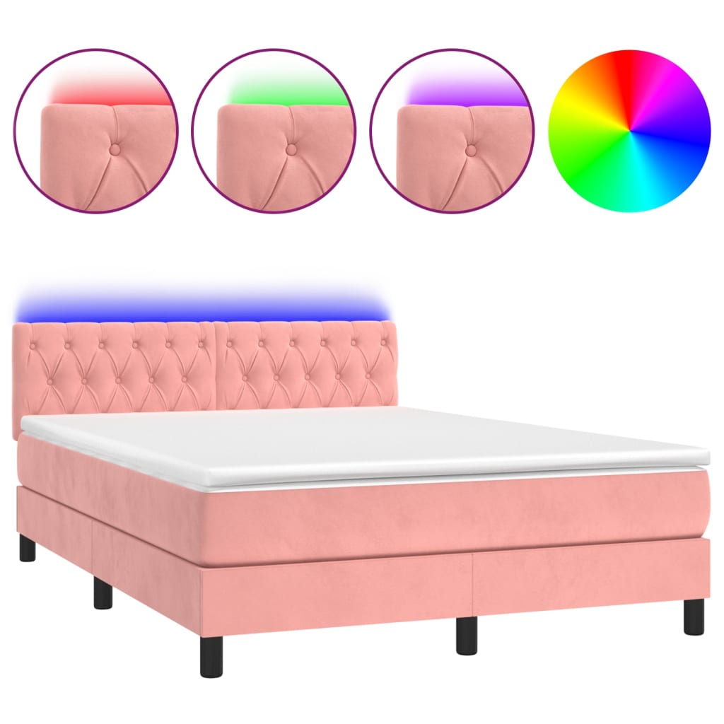 Boxspring met matras en LED fluweel roze 140x200 cm