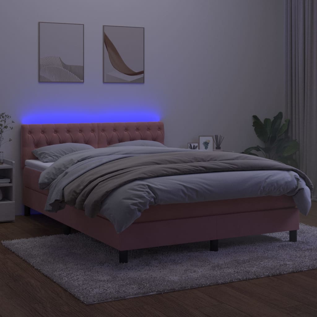 Boxspring met matras en LED fluweel roze 140x200 cm