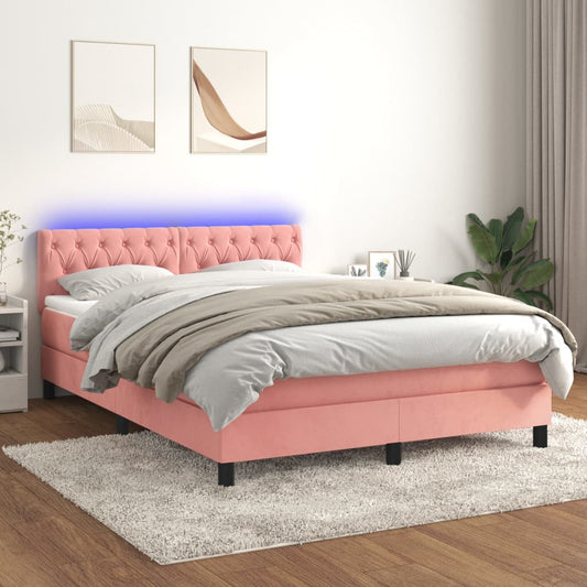 Boxspring met matras en LED fluweel roze 140x200 cm