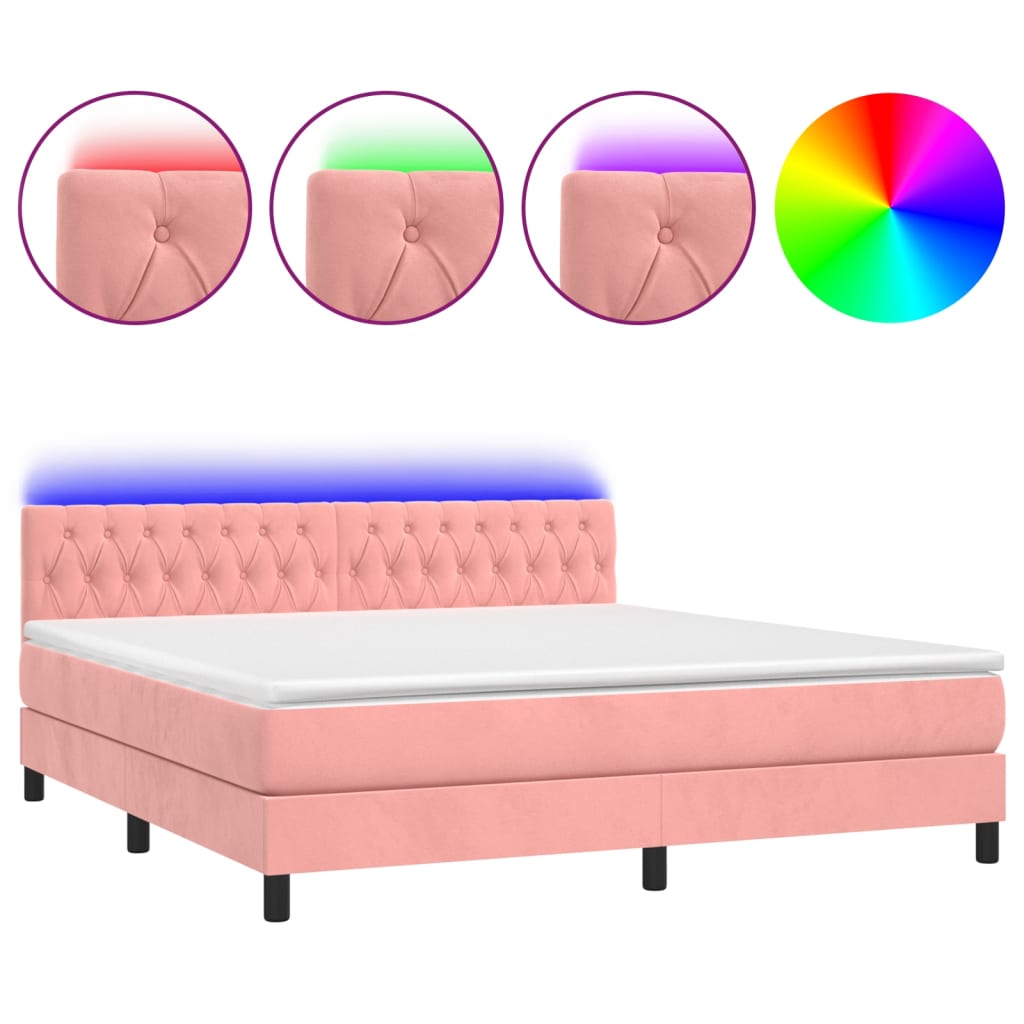 Boxspring met matras en LED fluweel roze 160x200 cm