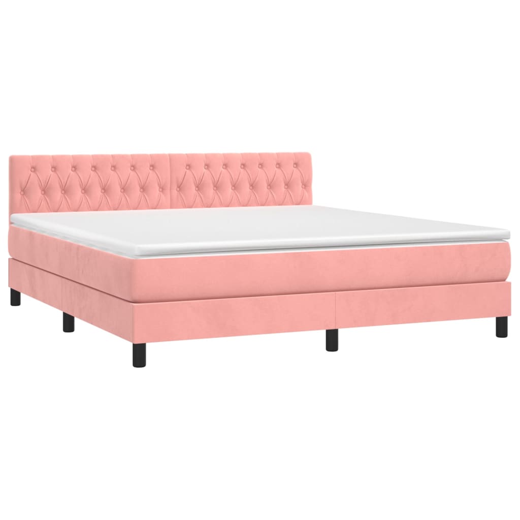 Boxspring met matras en LED fluweel roze 160x200 cm