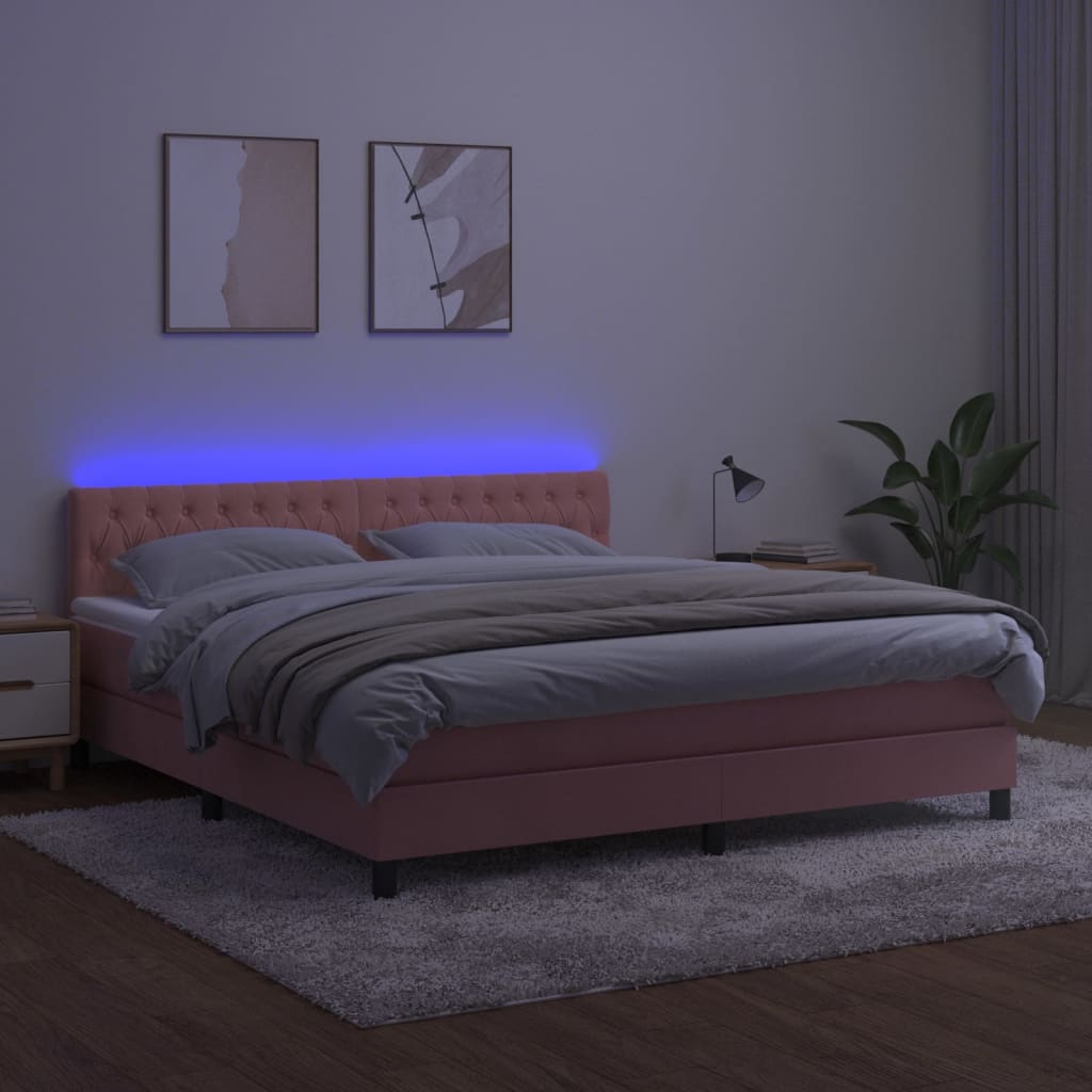 Boxspring met matras en LED fluweel roze 160x200 cm