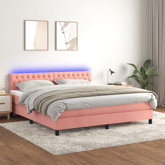 Boxspring met matras en LED fluweel roze 160x200 cm