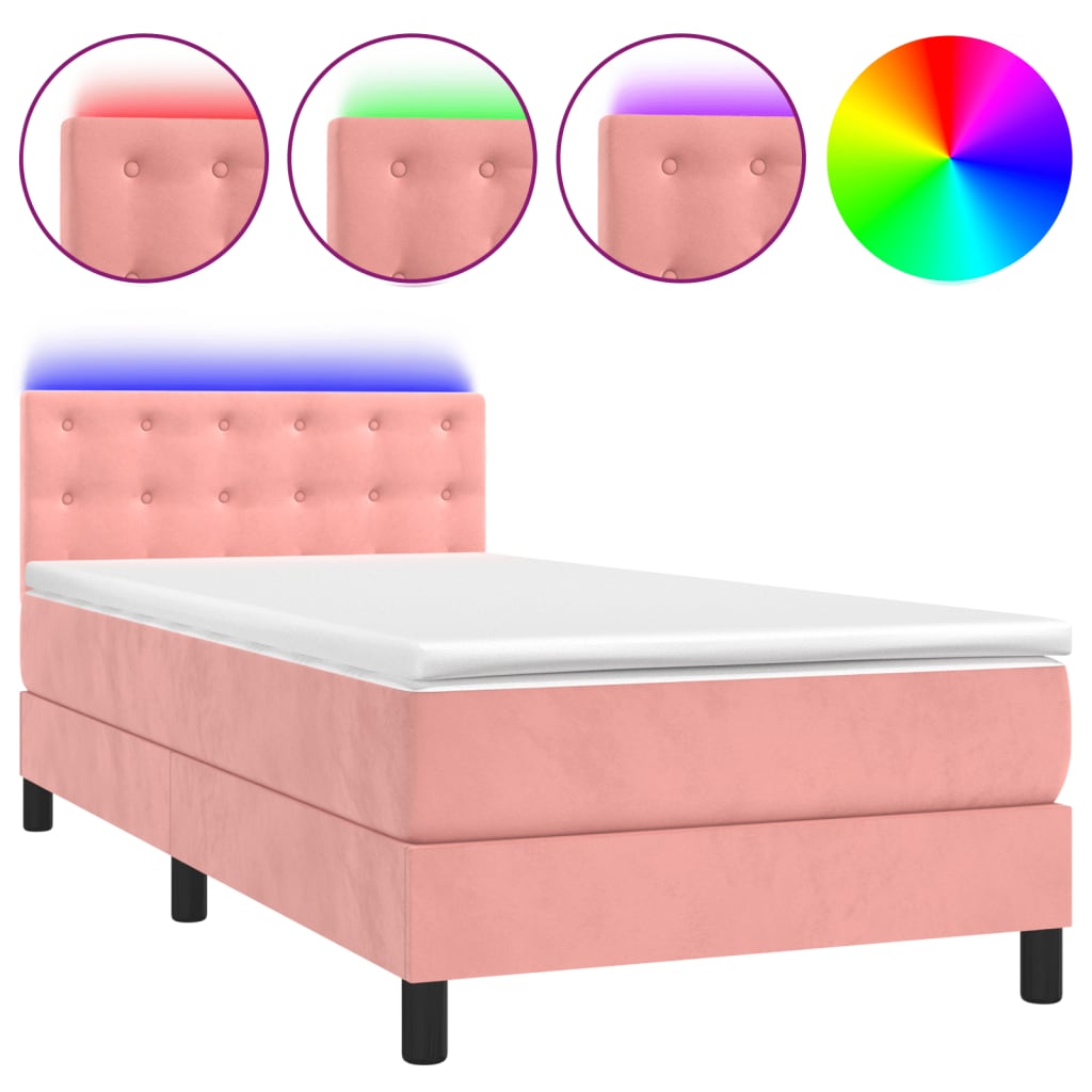 Boxspring met matras en LED fluweel roze 80x200 cm