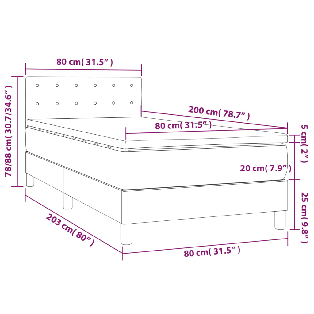 Boxspring met matras en LED fluweel roze 80x200 cm