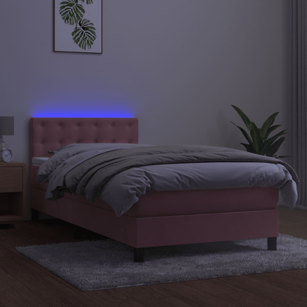 Boxspring met matras en LED fluweel roze 90x190 cm Bedden & bedframes | Creëer jouw Trendy Thuis | Gratis bezorgd & Retour | Trendy.nl