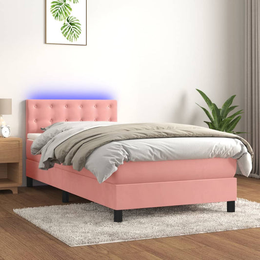 Boxspring met matras en LED fluweel roze 90x190 cm Bedden & bedframes | Creëer jouw Trendy Thuis | Gratis bezorgd & Retour | Trendy.nl