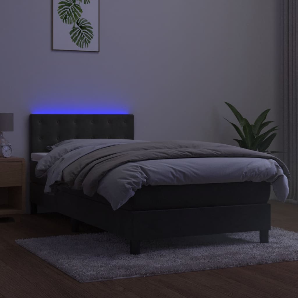 Boxspring met matras en LED fluweel donkergrijs 90x200 cm
