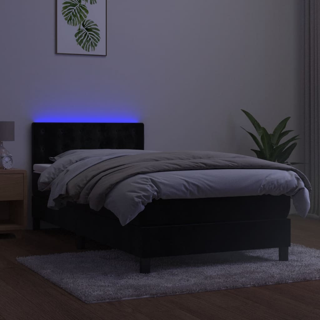 Boxspring met matras en LED fluweel zwart 90x200 cm Bedden & bedframes | Creëer jouw Trendy Thuis | Gratis bezorgd & Retour | Trendy.nl