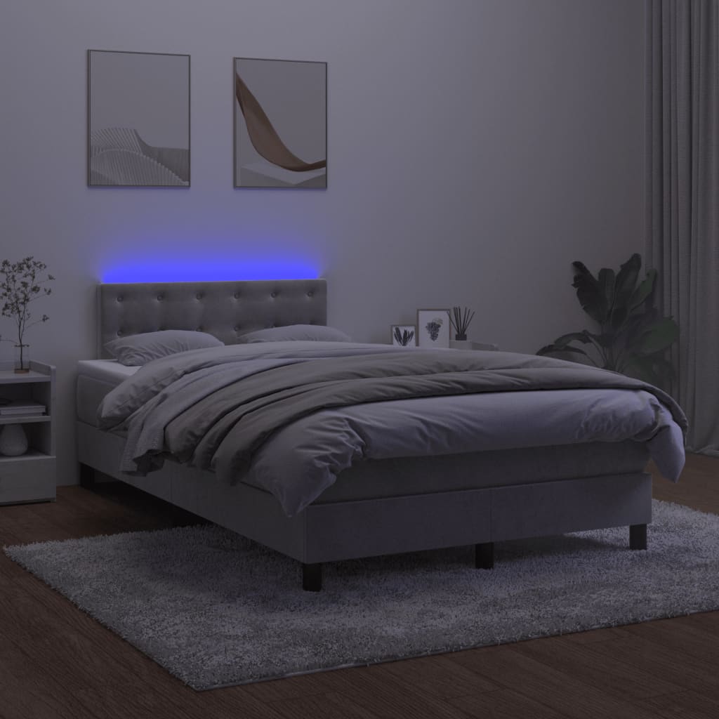 Boxspring met matras en LED fluweel lichtgrijs 120x200 cm Bedden & bedframes | Creëer jouw Trendy Thuis | Gratis bezorgd & Retour | Trendy.nl