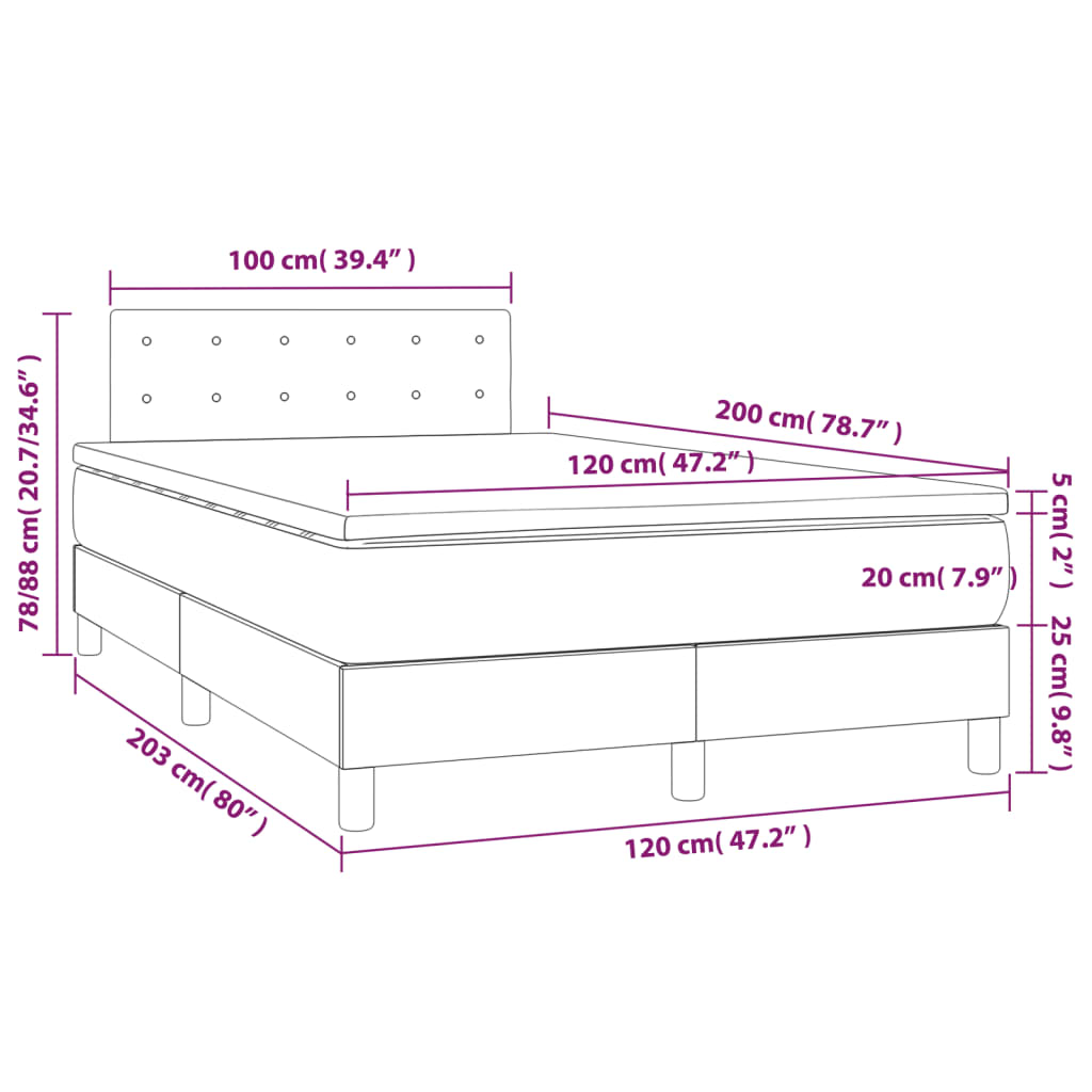 Boxspring met matras en LED fluweel lichtgrijs 120x200 cm