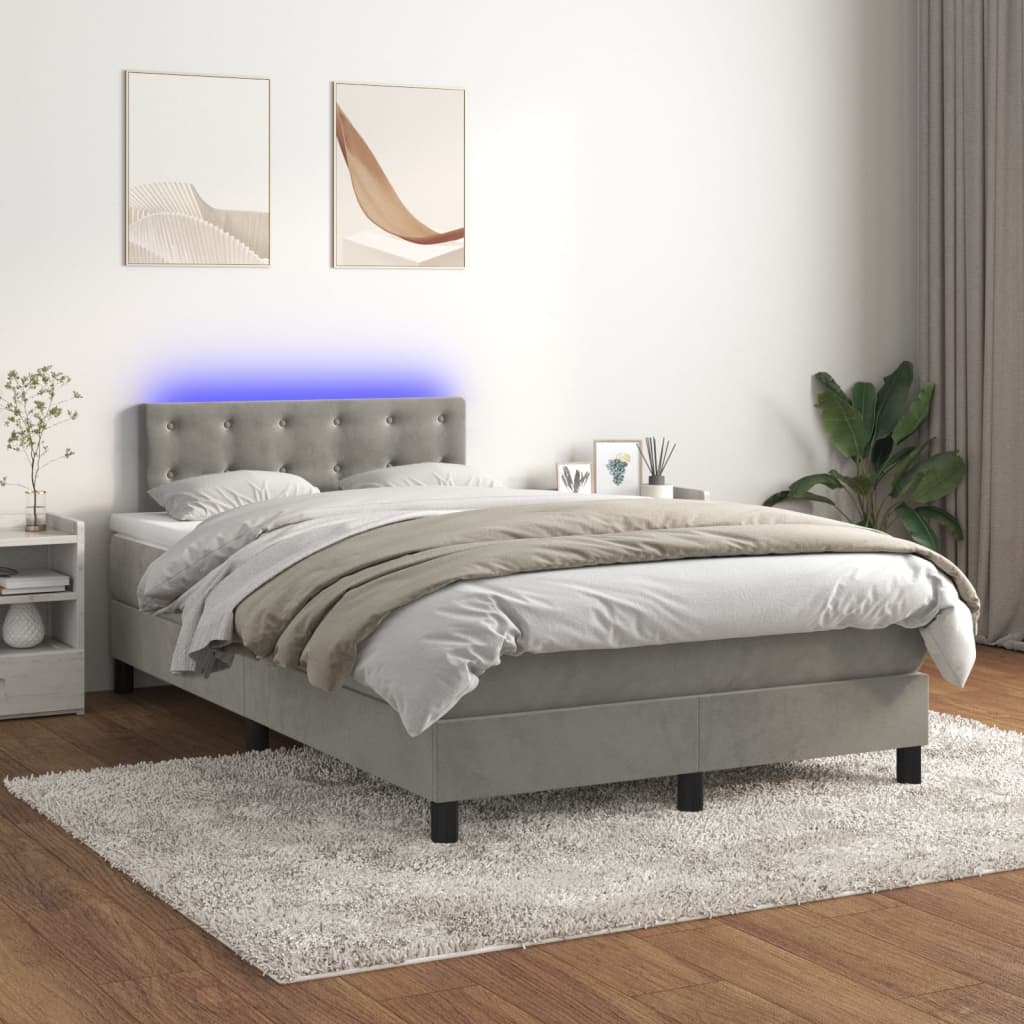 Boxspring met matras en LED fluweel lichtgrijs 120x200 cm