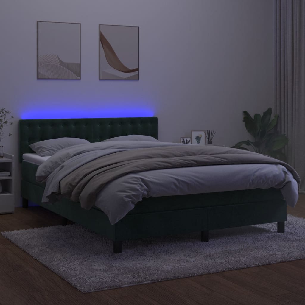 Boxspring met matras en LED fluweel donkergroen 140x200 cm