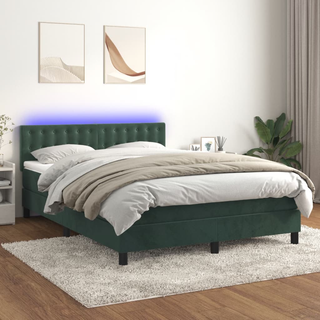 Boxspring met matras en LED fluweel donkergroen 140x200 cm