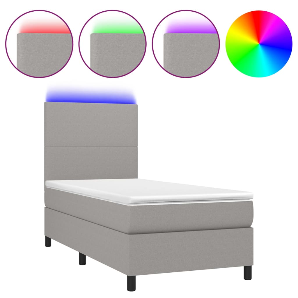 Boxspring met matras en LED stof lichtgrijs 90x190 cm Bedden & bedframes | Creëer jouw Trendy Thuis | Gratis bezorgd & Retour | Trendy.nl