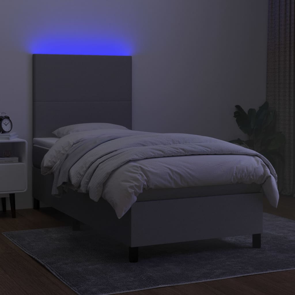 Boxspring met matras en LED stof lichtgrijs 90x190 cm Bedden & bedframes | Creëer jouw Trendy Thuis | Gratis bezorgd & Retour | Trendy.nl