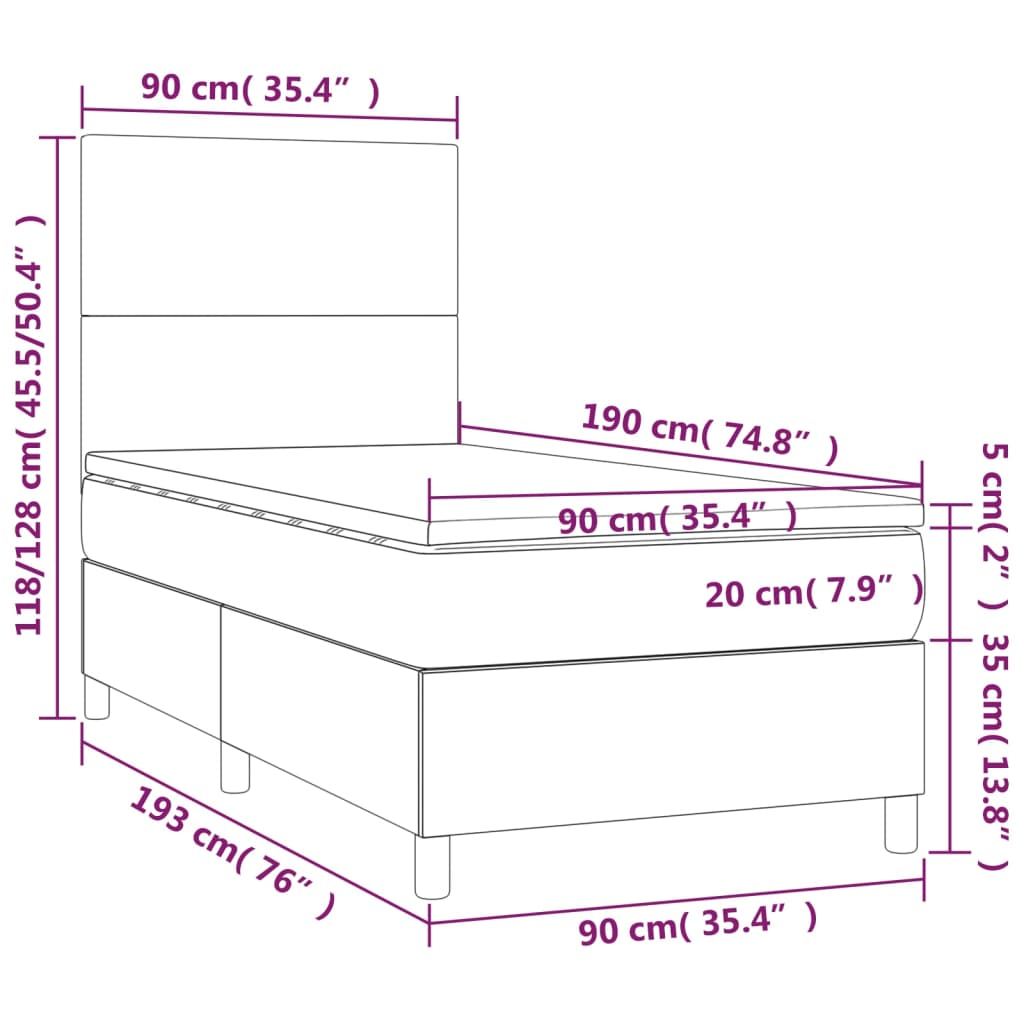 Boxspring met matras en LED stof lichtgrijs 90x190 cm Bedden & bedframes | Creëer jouw Trendy Thuis | Gratis bezorgd & Retour | Trendy.nl