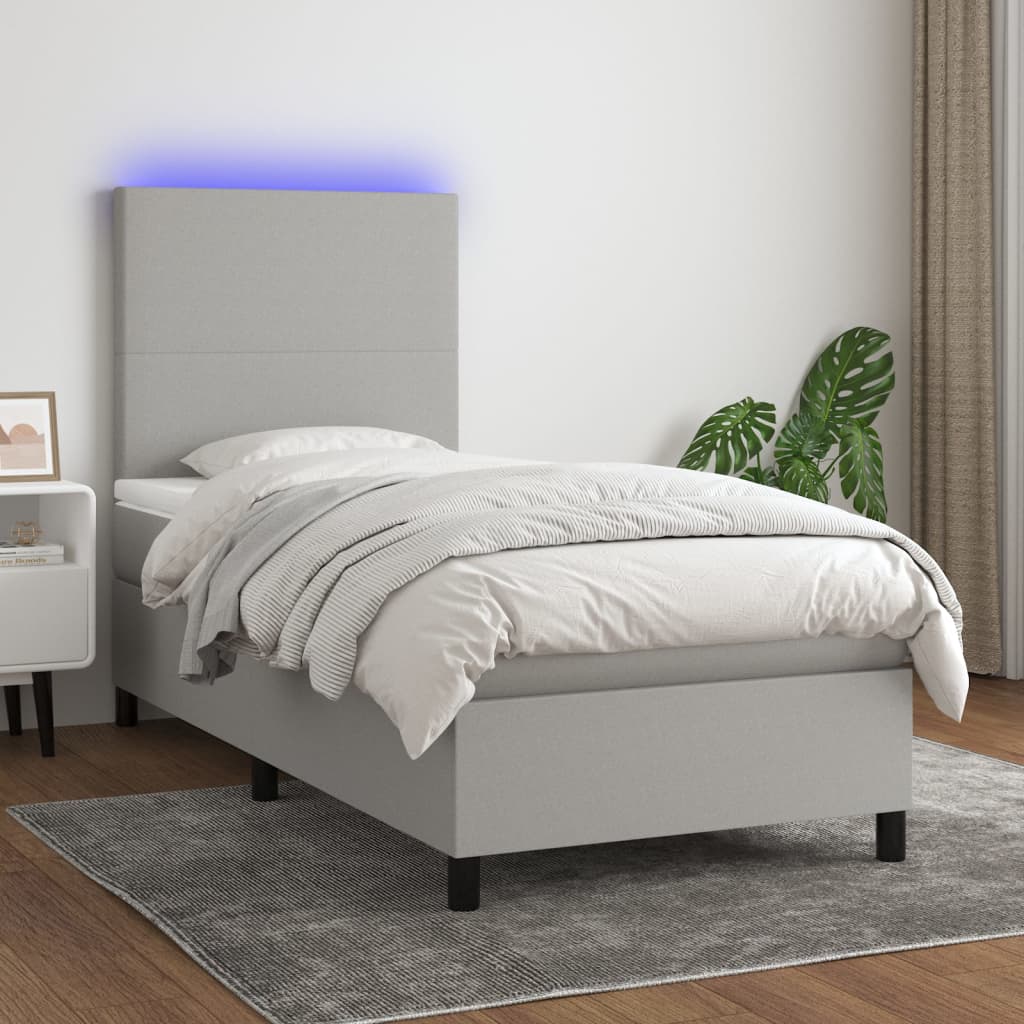 Boxspring met matras en LED stof lichtgrijs 90x190 cm Bedden & bedframes | Creëer jouw Trendy Thuis | Gratis bezorgd & Retour | Trendy.nl