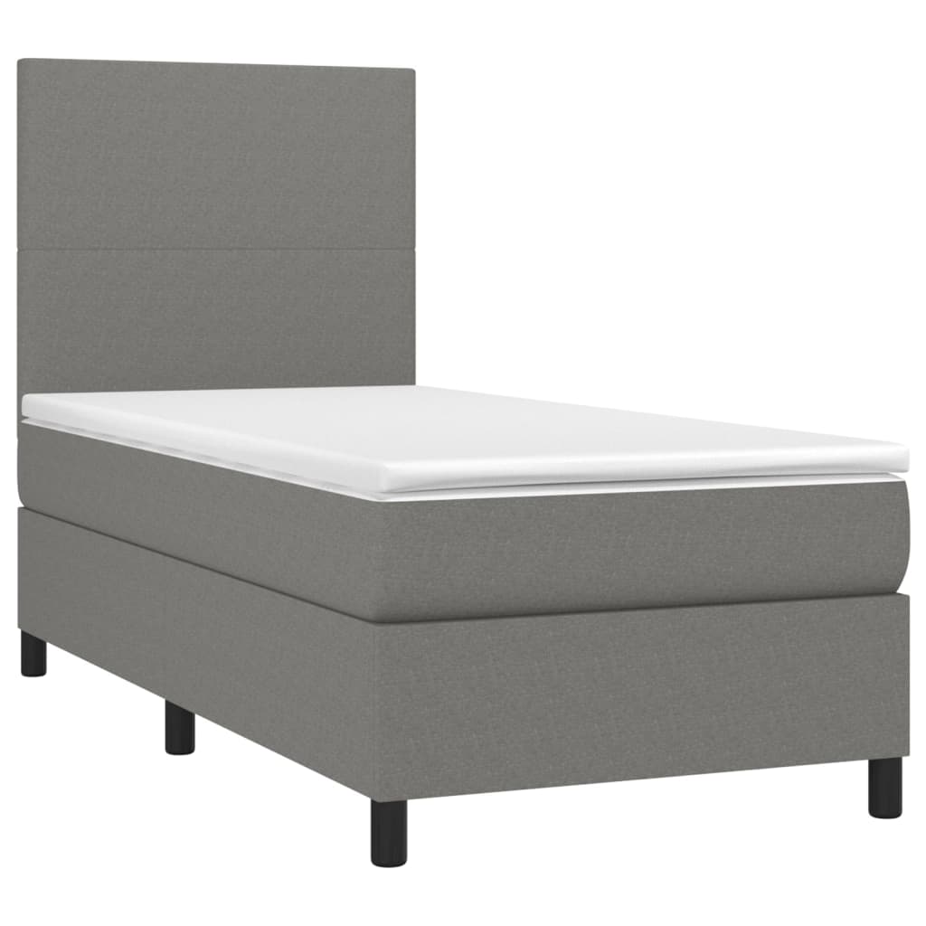 Boxspring met matras en LED stof donkergrijs 90x190 cm Bedden & bedframes | Creëer jouw Trendy Thuis | Gratis bezorgd & Retour | Trendy.nl