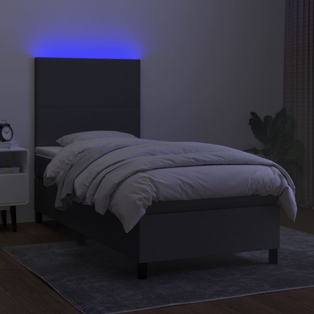 Boxspring met matras en LED stof donkergrijs 90x190 cm Bedden & bedframes | Creëer jouw Trendy Thuis | Gratis bezorgd & Retour | Trendy.nl