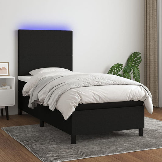 Boxspring met matras en LED stof zwart 90x190 cm Bedden & bedframes | Creëer jouw Trendy Thuis | Gratis bezorgd & Retour | Trendy.nl