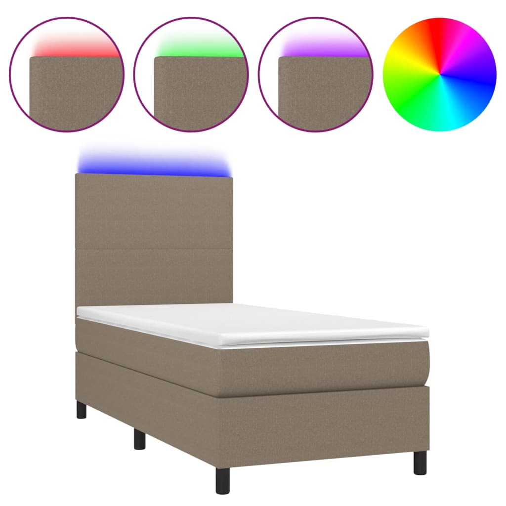 Boxspring met matras en LED stof taupe 90x190 cm Bedden & bedframes | Creëer jouw Trendy Thuis | Gratis bezorgd & Retour | Trendy.nl