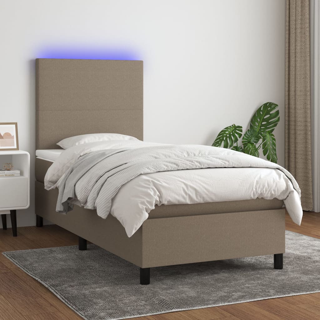 Boxspring met matras en LED stof taupe 90x190 cm Bedden & bedframes | Creëer jouw Trendy Thuis | Gratis bezorgd & Retour | Trendy.nl